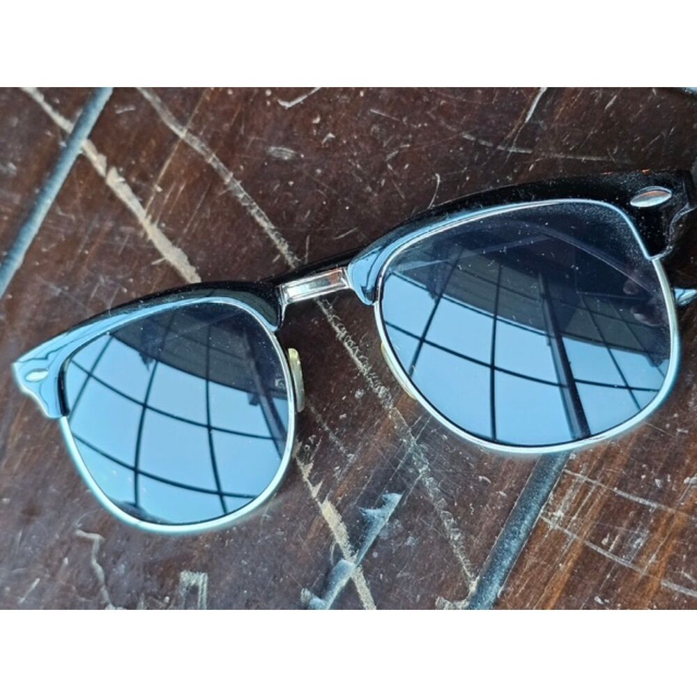 Vintage Retro Browline Sunglasses - Black & Gold - Classic Half-Frame with Case